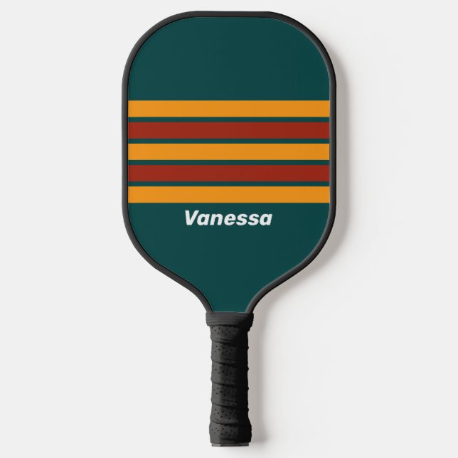Palas De Pickleball Retro Dark Verde azulado Splash a través de bandas (Anverso)