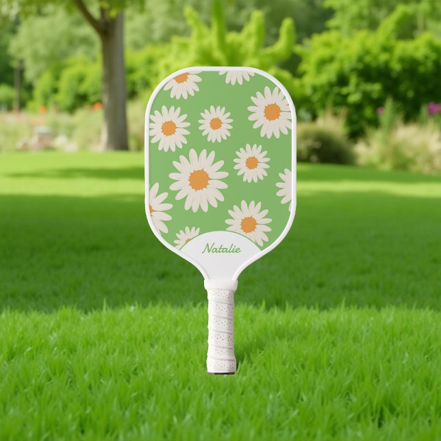Palas De Pickleball Retro floral de margarita verde (Subido por el creador)