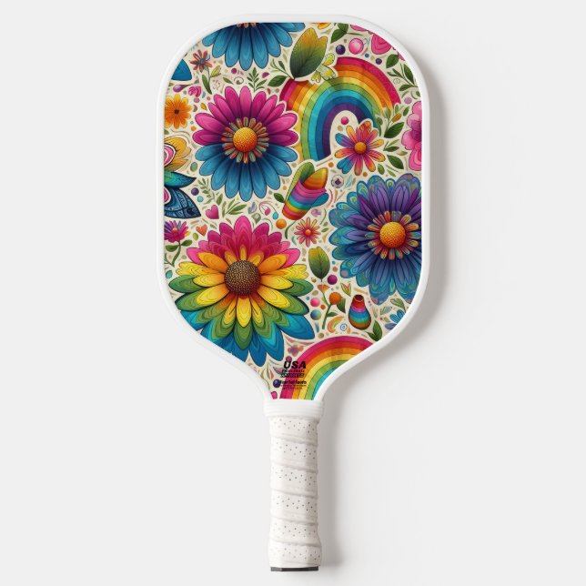 Palas De Pickleball Retro Floral Hippie Arcoíris (Anverso)