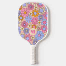 Palas De Pickleball Retro Floral Monogram Pickleball Paddle 