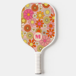 Palas De Pickleball Retro Floral Monogrammed Pickleball Paddle 