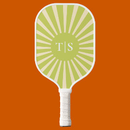 Palas De Pickleball Retro Green Sunburst Monogram Initials