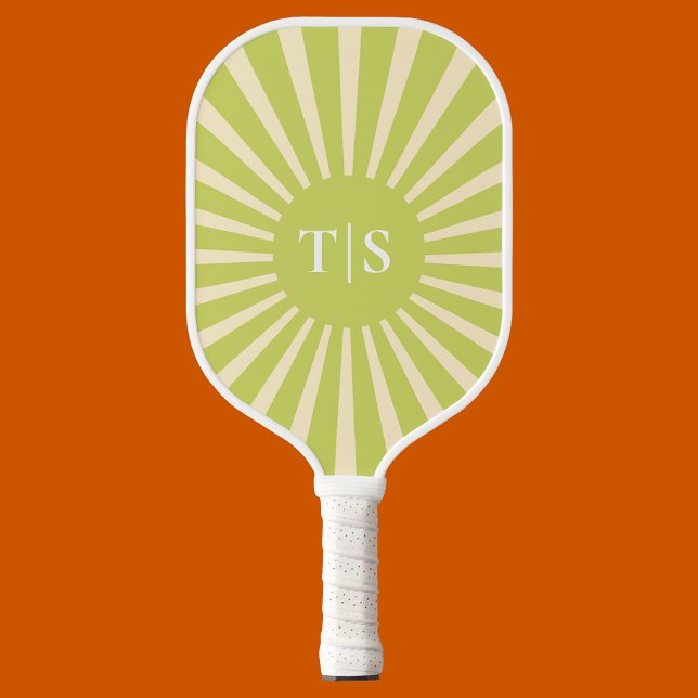 Palas De Pickleball Retro Green Sunburst Monogram Initials (Retro Green Sunburst Monogram Initials Pickleball Paddle
)