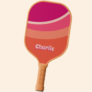 Palas De Pickleball Retro Groovy Resumen Naranja rosa personalizado