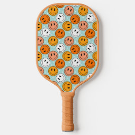 Palas De Pickleball Retro groovy yellow &orange  funny smile emoji 