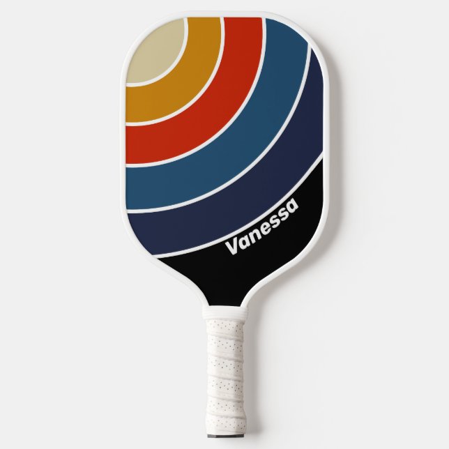 Palas De Pickleball Retro Hielo Círculo Arcoiris Franja con Nombre (Anverso)