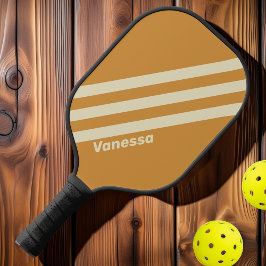Palas De Pickleball Retro Horizonte Dorado Tres Franjas con Nombre