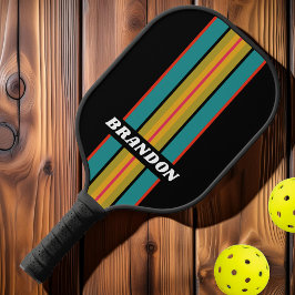 Palas De Pickleball Retro Midnight Rainbow Rally Strips con nombre