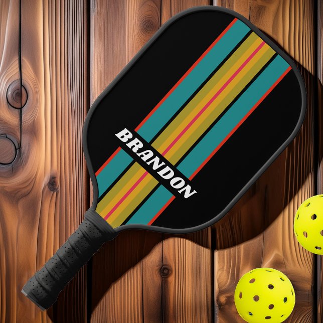 Palas De Pickleball Retro Midnight Rainbow Rally Strips con nombre (Subido por el creador)