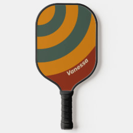 Palas De Pickleball Retro Naranja Círculo de Óxido con Franja y Nombre