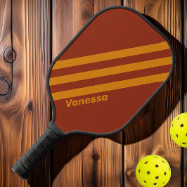 Palas De Pickleball Retro Naranja Rust Tres tiras con nombre