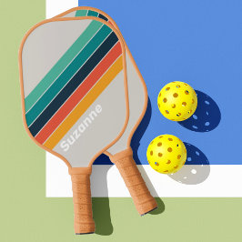 Palas De Pickleball Retro Ocean Rainbow con nombre
