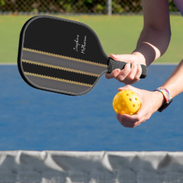 Palas De Pickleball Retro Oro, Negro y Gris personaliza con Nombre