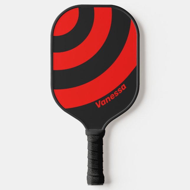 Palas De Pickleball Retro Oscuro tres bandas de círculo con nombre (Anverso)