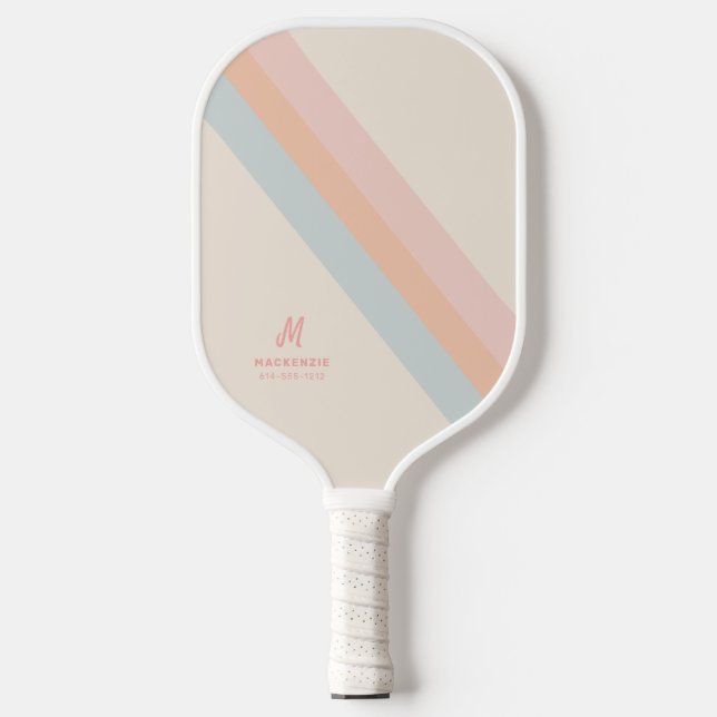 Palas De Pickleball Retro Pastel Stripes Personalizado Monograma Nombr (Anverso)