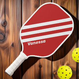 Palas De Pickleball Retro Rojo Tres Franjas con Nombre