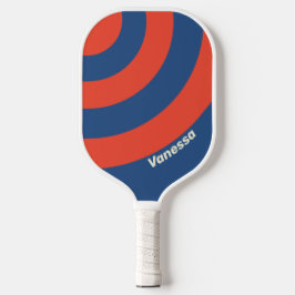 Palas De Pickleball Retro Rojo y Azul Tiras de tres círculos con nombr