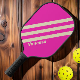 Palas De Pickleball Retro Rosa Tres Franjas con Nombre