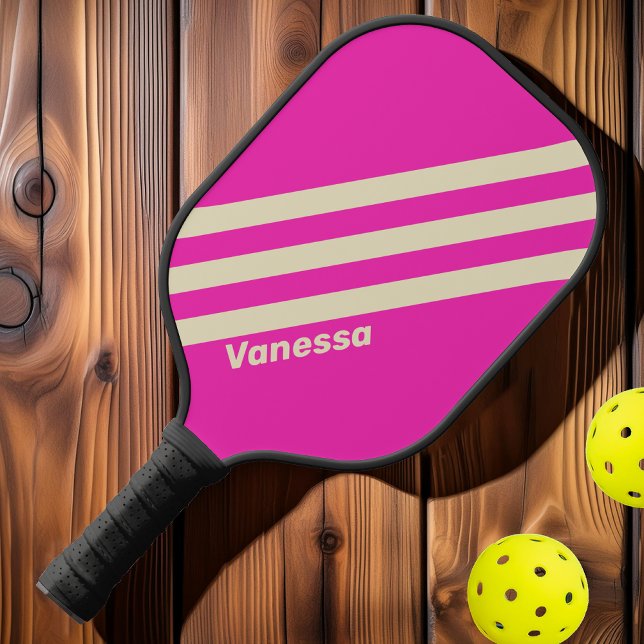 Palas De Pickleball Retro Rosa Tres Franjas con Nombre (Subido por el creador)