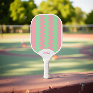 Palas De Pickleball Retro Rosa y Mint Green 70s/90s Stripes & Squiggle