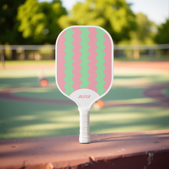 Palas De Pickleball Retro Rosa y Mint Green 70s/90s Stripes & Squiggle (Subido por el creador)