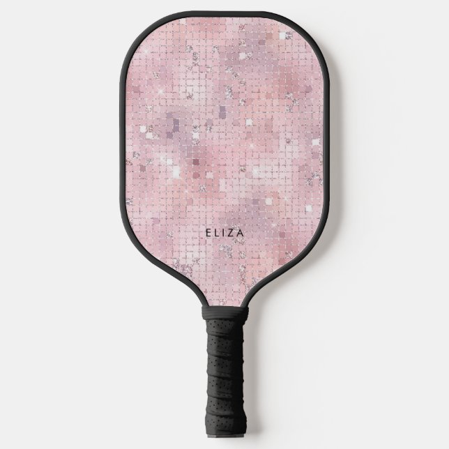 Palas De Pickleball Retro Rubor Pink Disco Espejo | Monograma (Anverso)