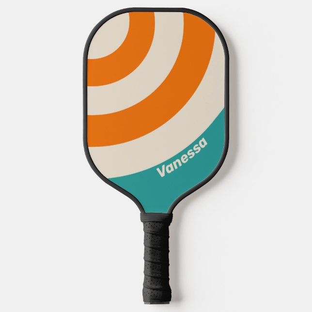 Palas De Pickleball Retro Sea Breeze Vibe Stripe Círculo con Nombre (Anverso)