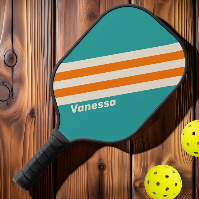 Palas De Pickleball Retro Sea Breeze Vibe Strips con Nombre (Subido por el creador)