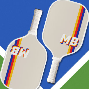 Palas De Pickleball Retro Stripes Monograma inicial personalizado