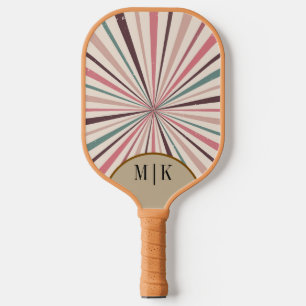 Palas De Pickleball Retro Stripes Sunburst   Guión moderno monograma