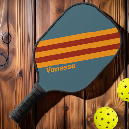 Palas De Pickleball Retro Sunrise en franjas de pizarra con nombre