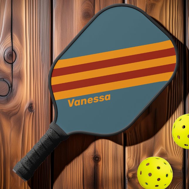 Palas De Pickleball Retro Sunrise en franjas de pizarra con nombre (Subido por el creador)