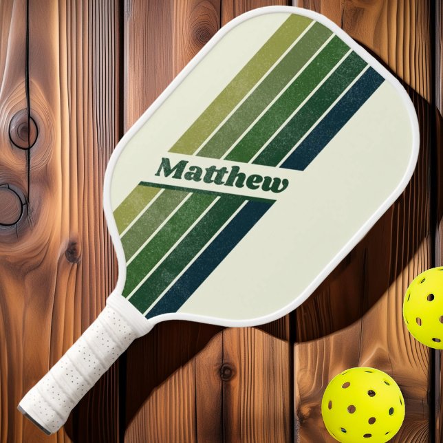Palas De Pickleball Retro verde angustiado cinco rayado con nombre (Subido por el creador)