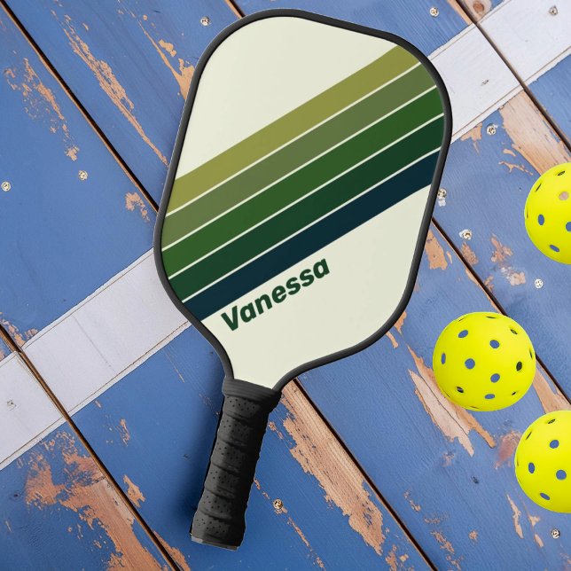 Palas De Pickleball Retro verde cinco rayado con nombre (Subido por el creador)