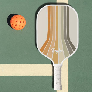Palas De Pickleball Retro Vintage Stripes Naranja Green Custom Name