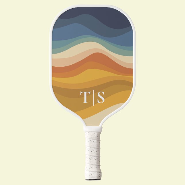Palas De Pickleball Retro Wavy Sunset Monogram Initials (Retro Wavy Sunset Monogram Initials Pickleball Paddle
)