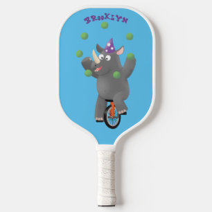 Palas De Pickleball Rinocerontes divertidos y lindos en monociclo