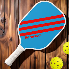 Palas De Pickleball Rojo azul retro eléctrico tres bandas con nombre