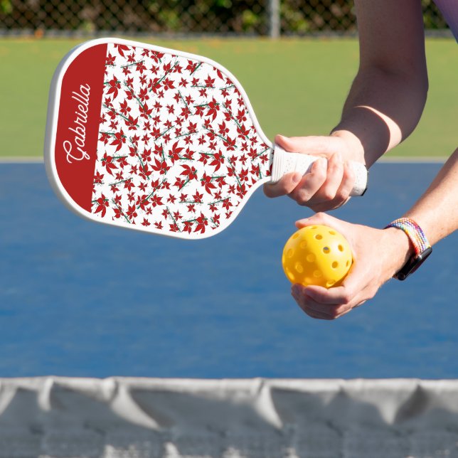 Palas De Pickleball rojo floral botánico de Navidad (in situ)