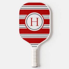 Palas De Pickleball Rojo Intenso y Gris Moderno Monograma de Rayas