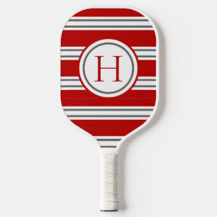 Palas De Pickleball Rojo Intenso y Gris Moderno Monograma de Rayas