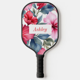 Palas De Pickleball Rojo Rosa Floral Acuarela Elegante