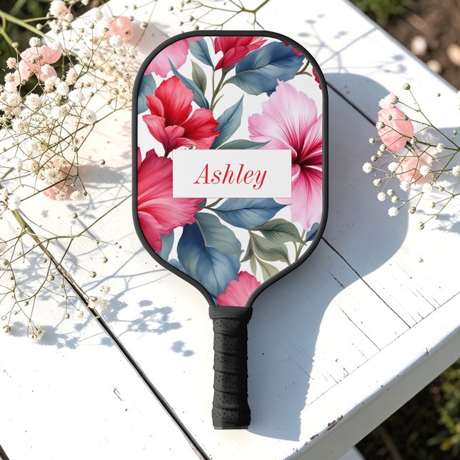 Palas De Pickleball Rojo Rosa Floral Acuarela Elegante (Subido por el creador)