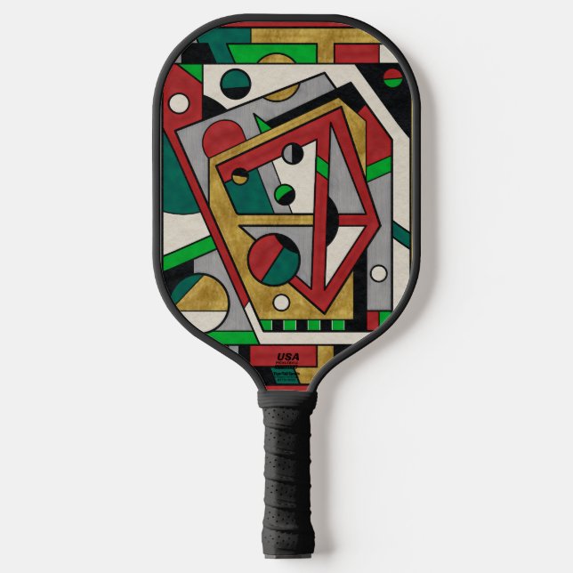Palas De Pickleball Rojo Verde & Dorado Geométrico Abstracto (Anverso)