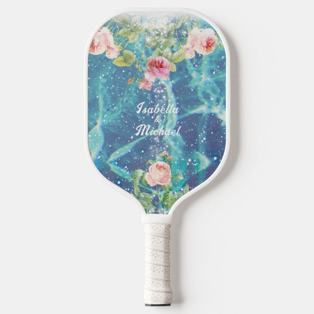 Palas De Pickleball Romántico nombres de pareja personalizados azul pi (Anverso)