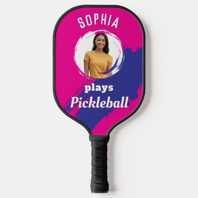 Palas De Pickleball Rosa brillante con foto y nombre personalizado (Anverso)