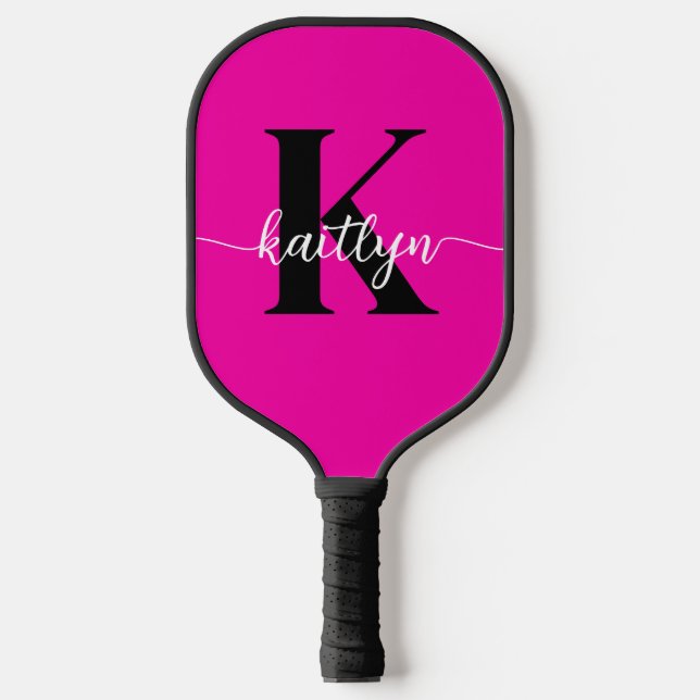 Palas De Pickleball Rosa Caliente Monograma Negro (Anverso)