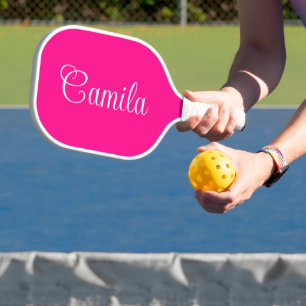 Palas De Pickleball Rosa Caliente y Escritura Rizada Blanca