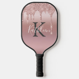 Palas De Pickleball Rosa con brillo dorado que gotea rosa monograma