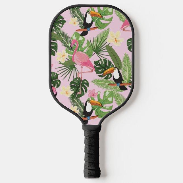 Palas De Pickleball Rosa de hoja de palma tropical (Anverso)